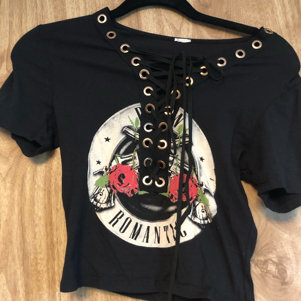 Lace up front graphic tee